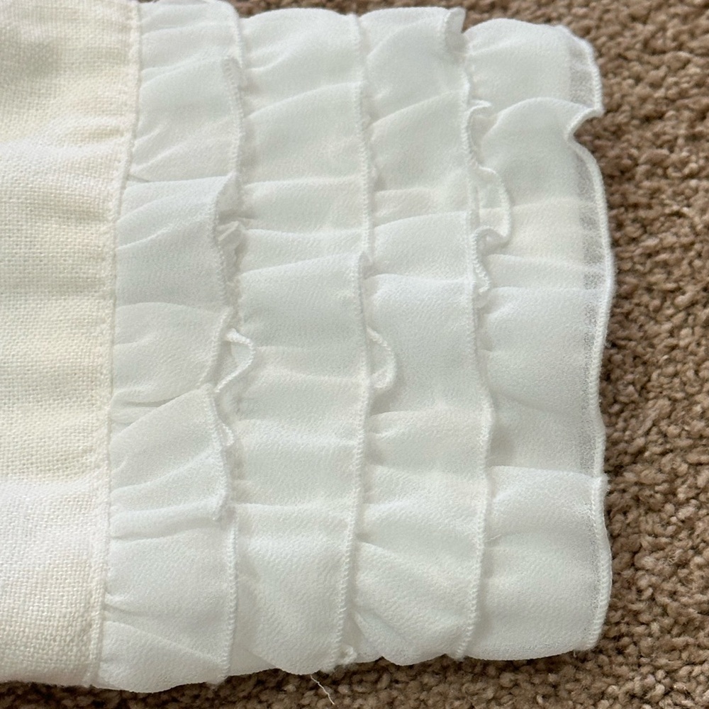 Multiples Ruffled Button Cream And White Linen Bl… - image 7